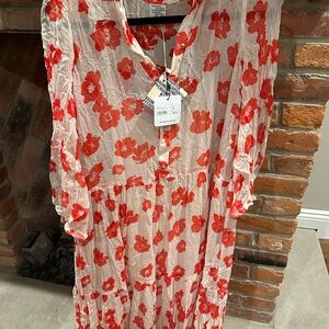 Floral Red and White Dress